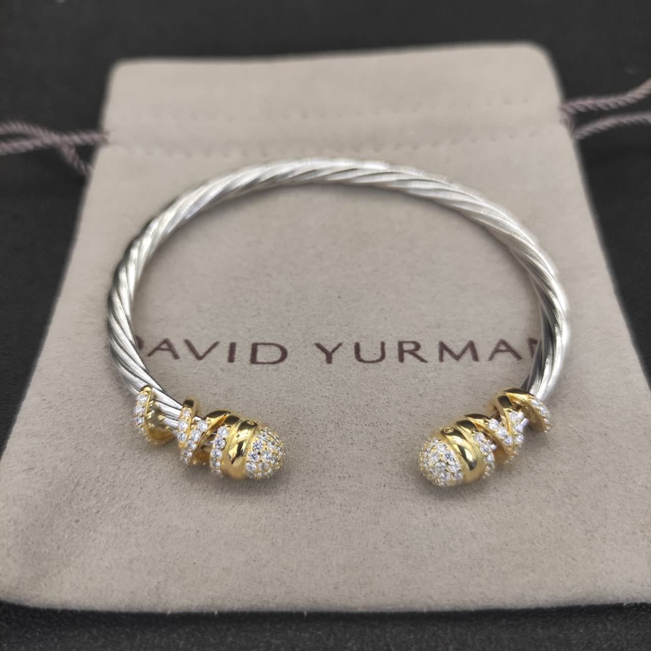 David Yurman Elegant Silver and Gold Diamond Cuff Bracelet